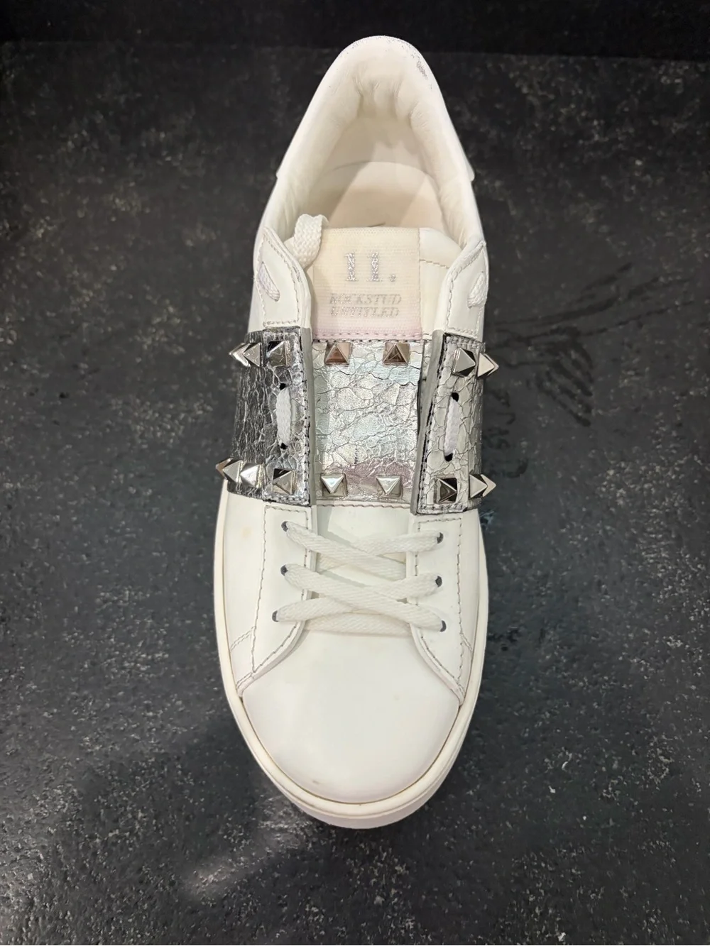 Valentino Garavani White Platform Sneakers with Silver Stud Accent